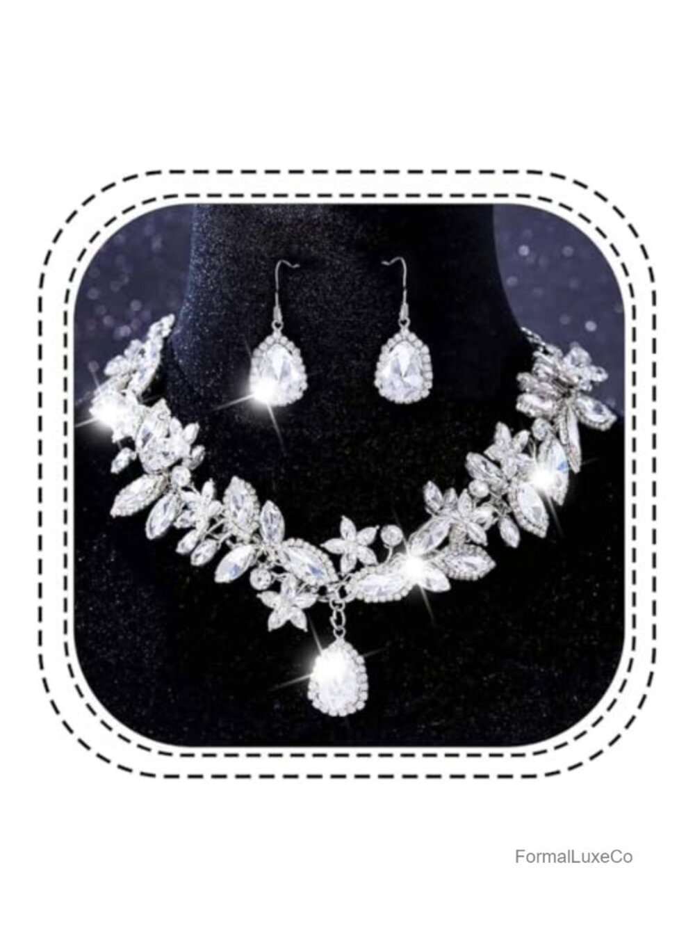 Bridal Rhinestone Jewelry Set Necklace Earrings for Women